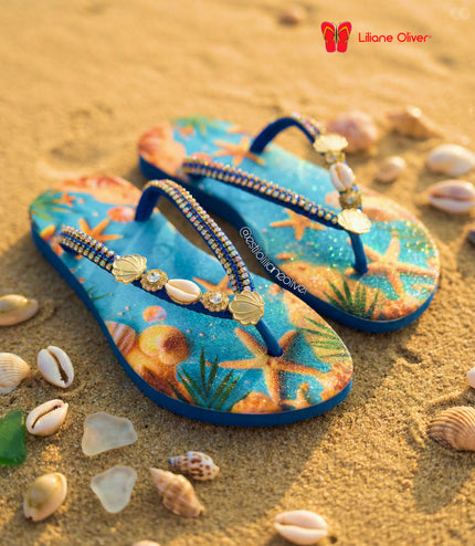 🌊 Chinelo Mares do Caribe – Edição Conchas