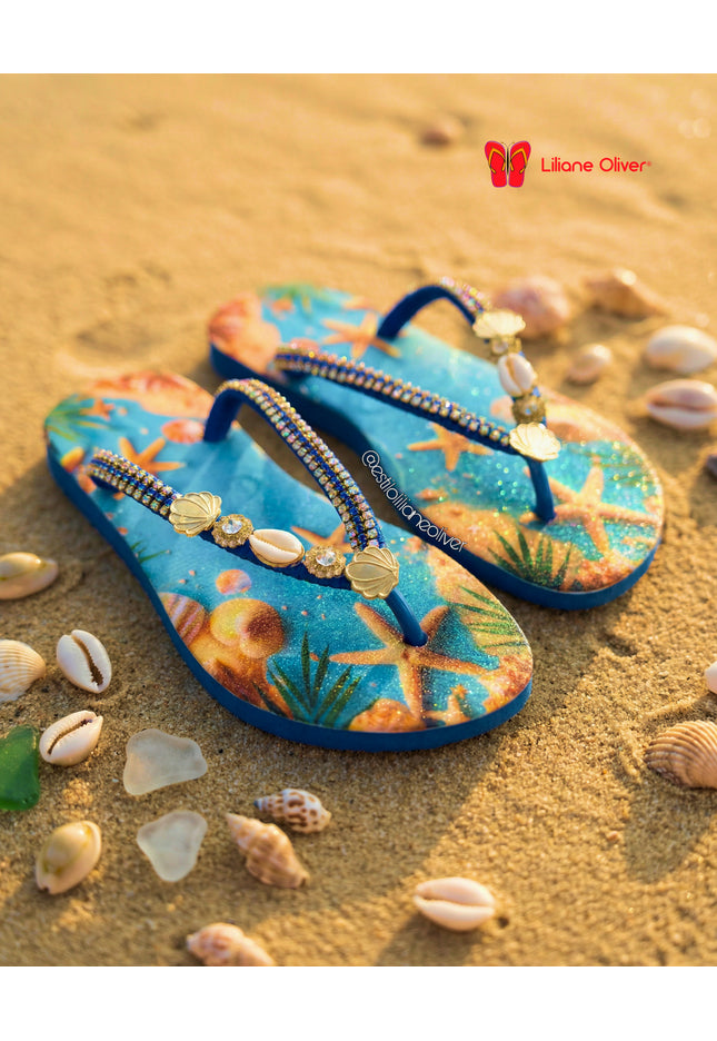 🌊 Chinelo Mares do Caribe – Edição Conchas