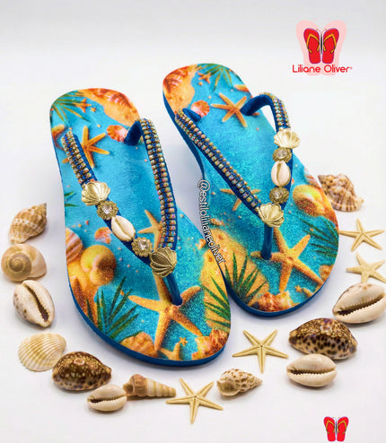 🌊 Chinelo Mares do Caribe – Edição Conchas