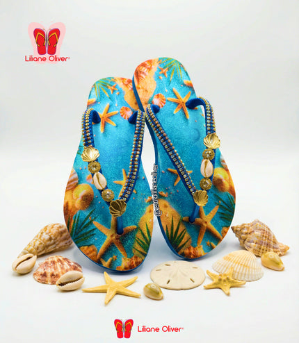 🌊 Chinelo Mares do Caribe – Edição Conchas